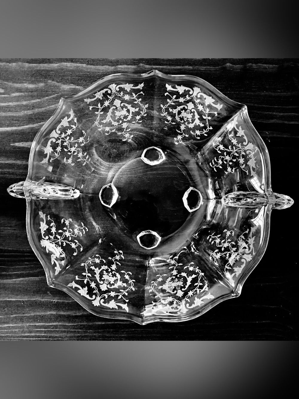 Fostoria Baroque / Navarre Elegant Glass Footed Bowl w/ Handles